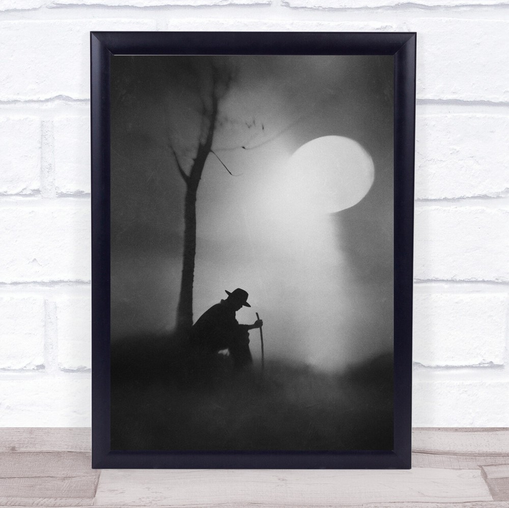 Monologue Man Person Moon Night Texture Grain Grainy Silhouette Wall Art Print