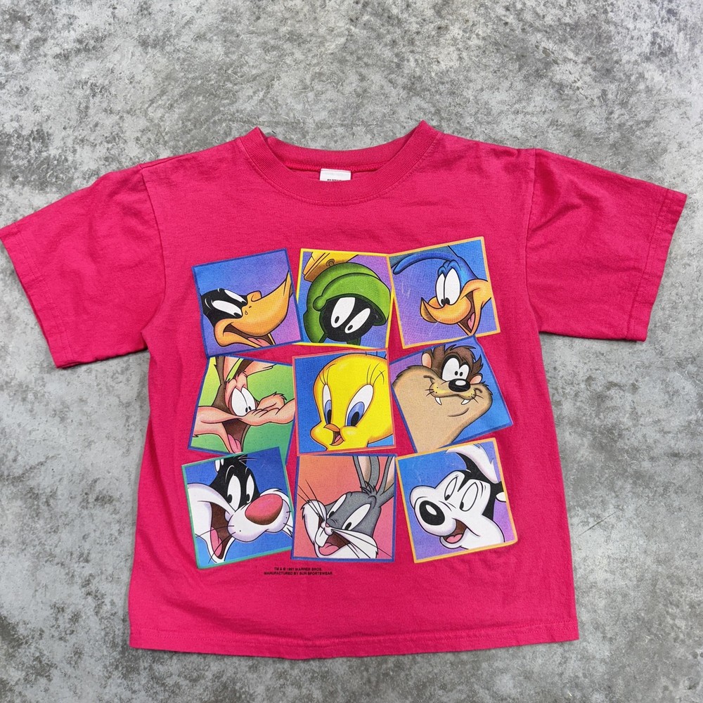 Vintage Looney Tunes Shirt Youth Medium Bugs Bunny Taz Tweety Cartoon Tee 90s