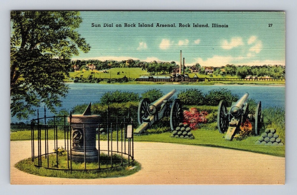Rock Island IL-Illinois, Sun Dial On Rock Island Arsenal, Vintage Postcard