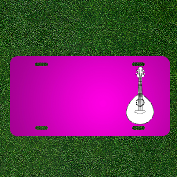 Custom Car License Plate Design Featuring Lute Instrument String and Names