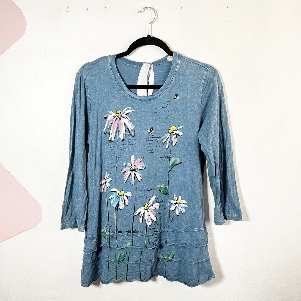 Jess & Jane Blue Floral Layered Tunic Women's Small Lagenlook Boho
