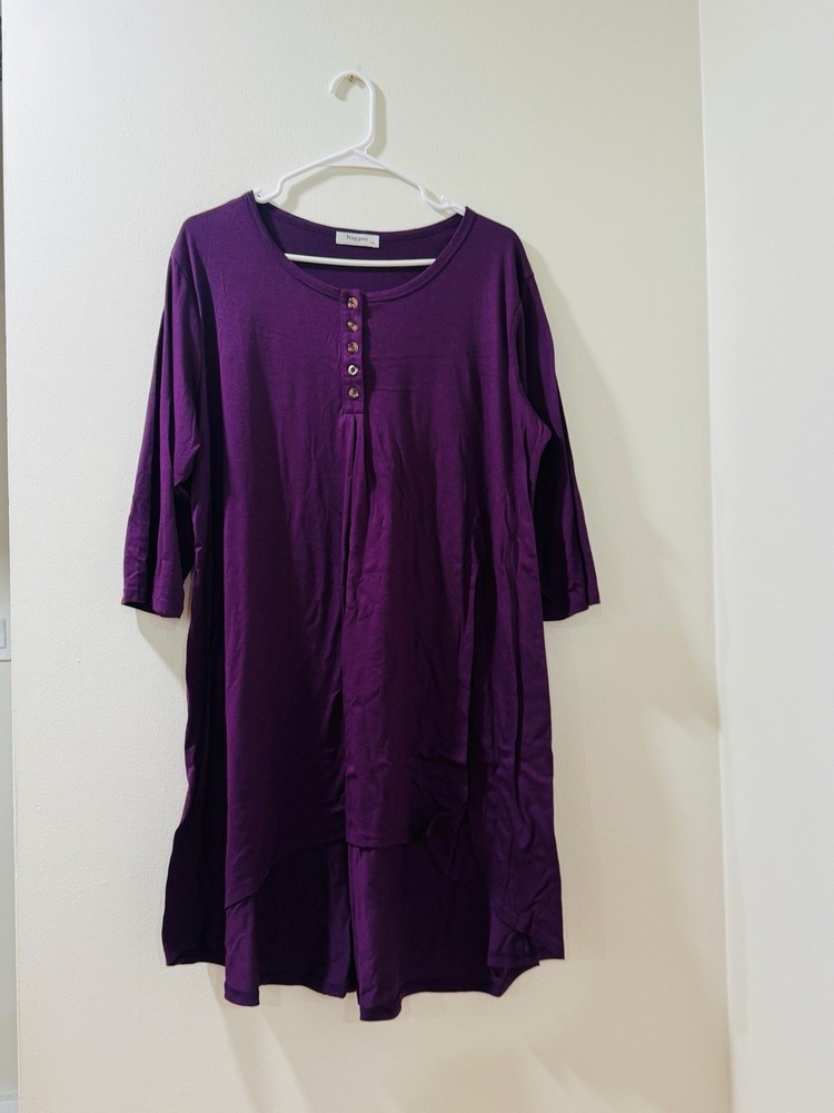 Naggco Women's Purple Tunic Top XL 3/4 Sleeve Casual Blouse