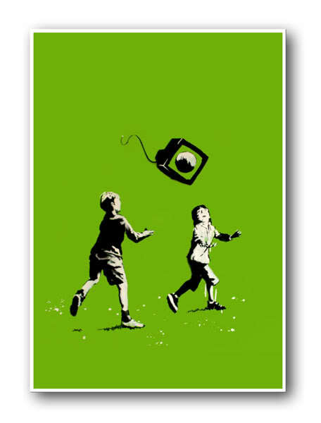 BANKSY Kids at Play *FRAMED* CANVAS ART Graffiti Art - 18x12