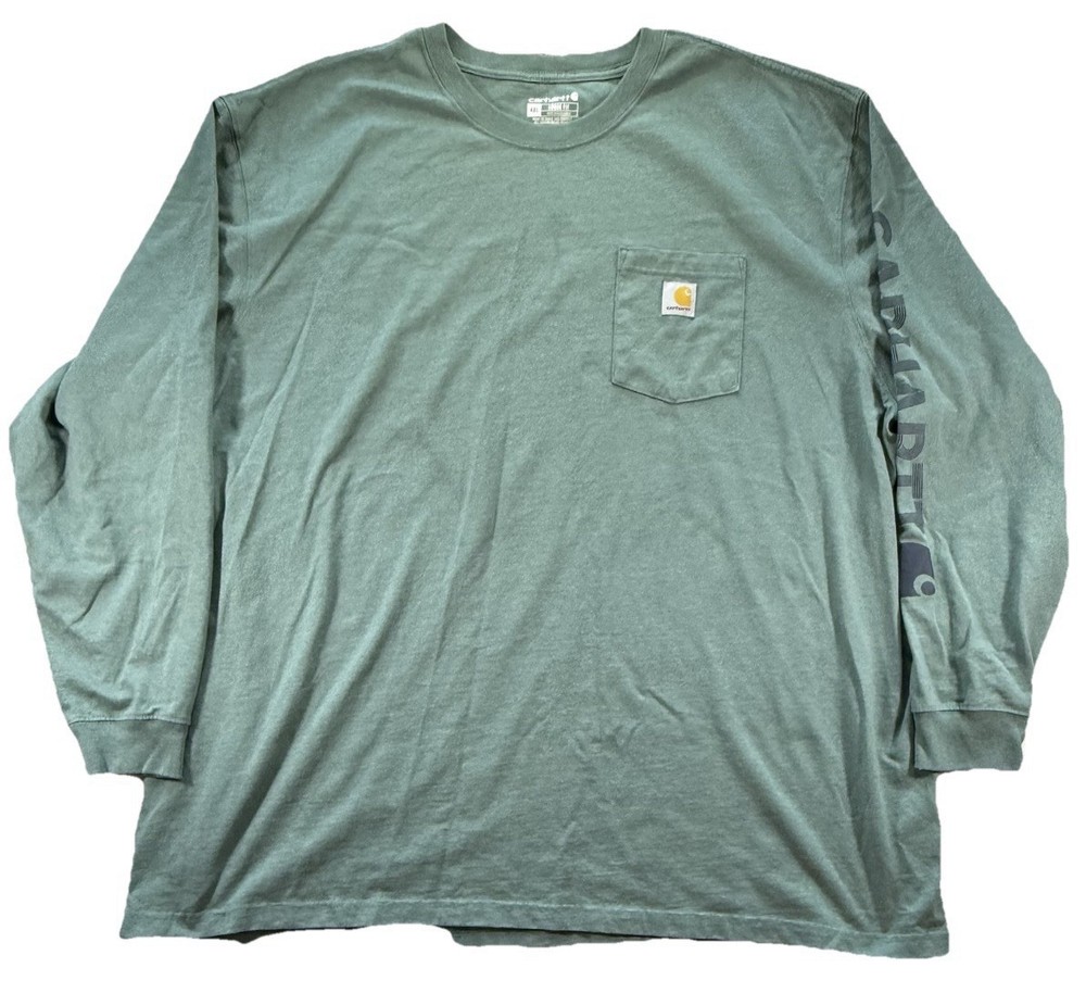 Carhartt Long Sleeve T Shirt Men's 4XL Green Pocket Loose Fit Workwear Logo