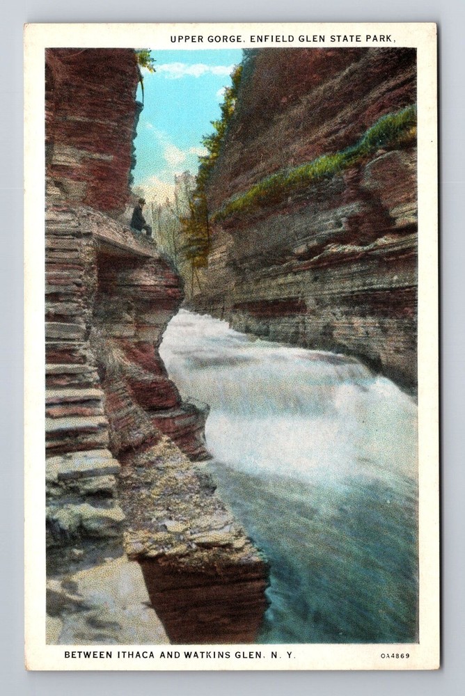 Watkins Glen NY-New York, Upper Gorge, Enfield Glen State Park Vintage Postcard