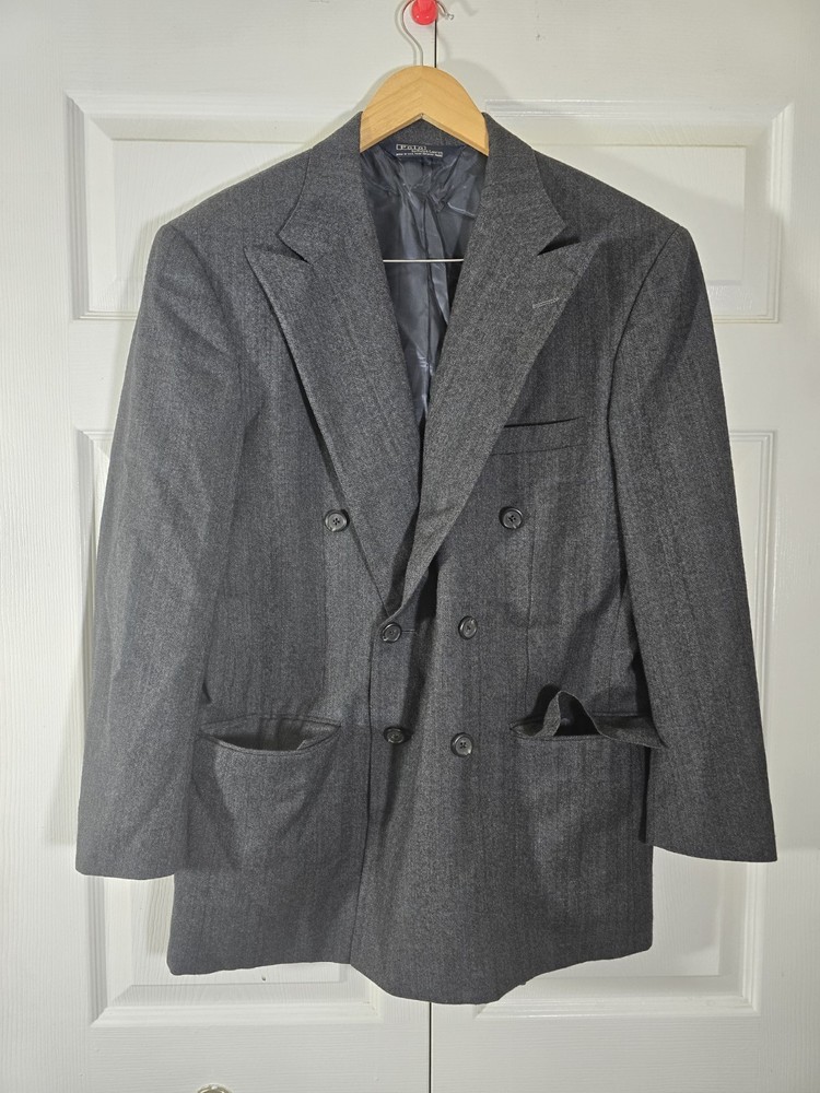 vintage polo ralph lauren double breasted wool gray suit jacket mens 41R