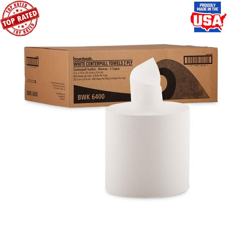 Commercial Center Pull Paper Towels 2-Ply 600 Sheets 6 Rolls Durable Absorbent