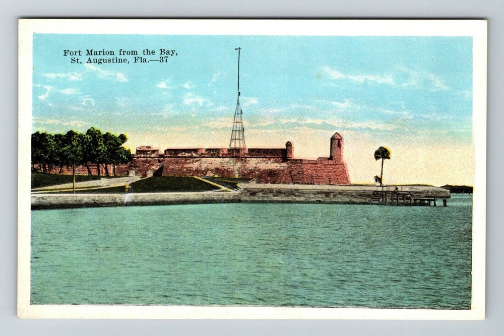 St Augustine FL-Florida, Fort Marion From The Bay Vintage Souvenir Postcard