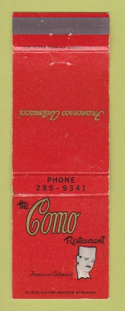 Matchbook Cover - Como Restaurant Niagara Falls NY