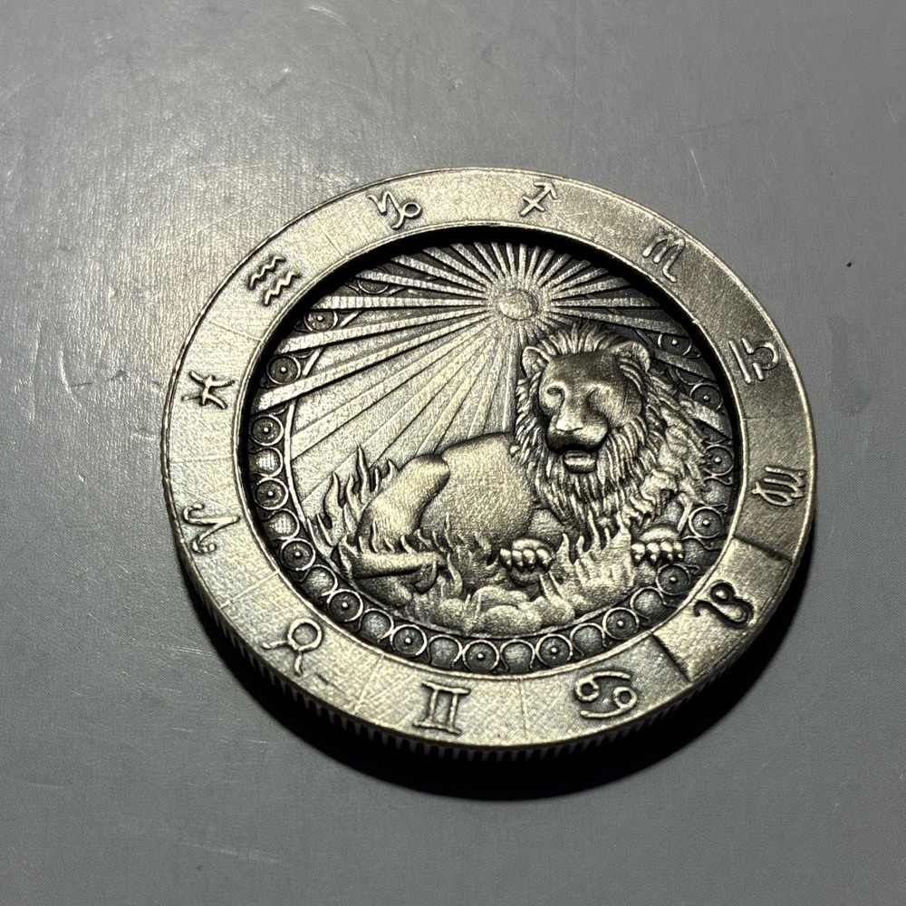 RARE Zodiac Leo Medal Lion (Leo) Sun Face Design Round 1 oz Silver Round