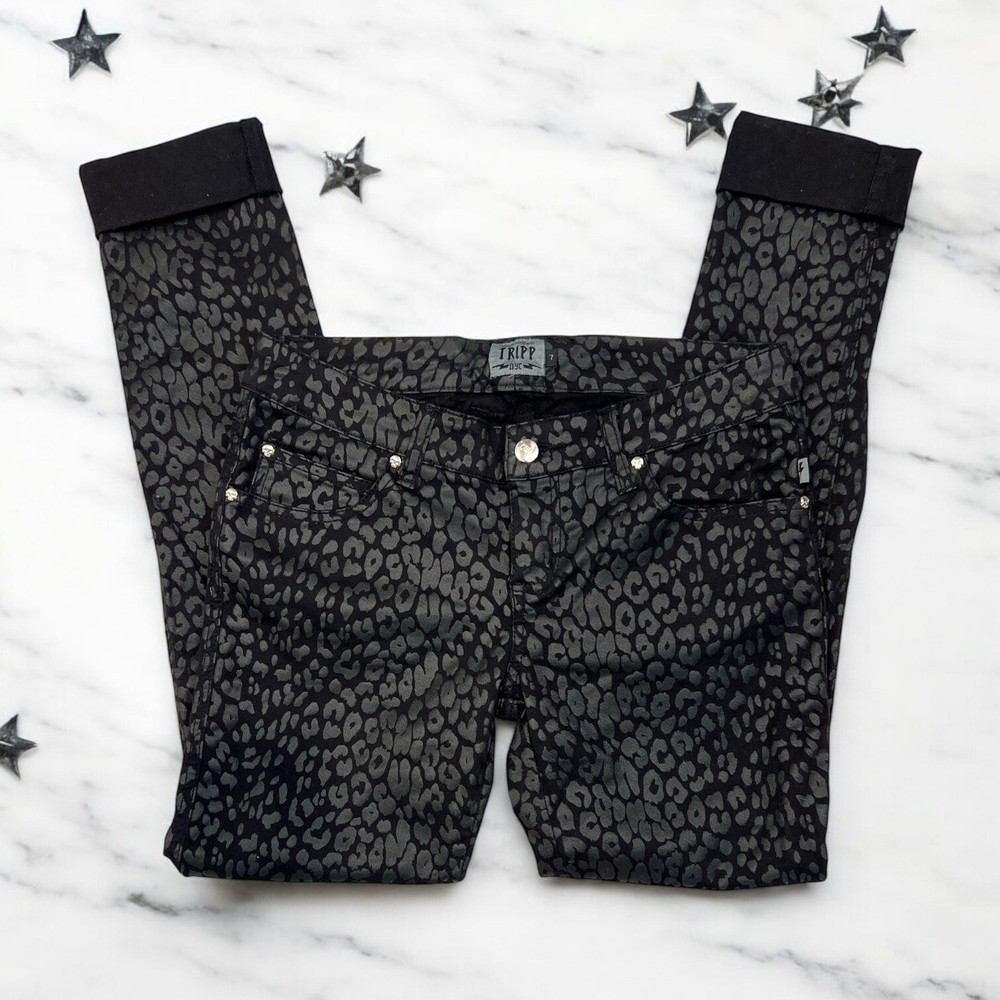 Tripp NYC Low Rise Black Leopard Punk Rockstar Pants Size 7