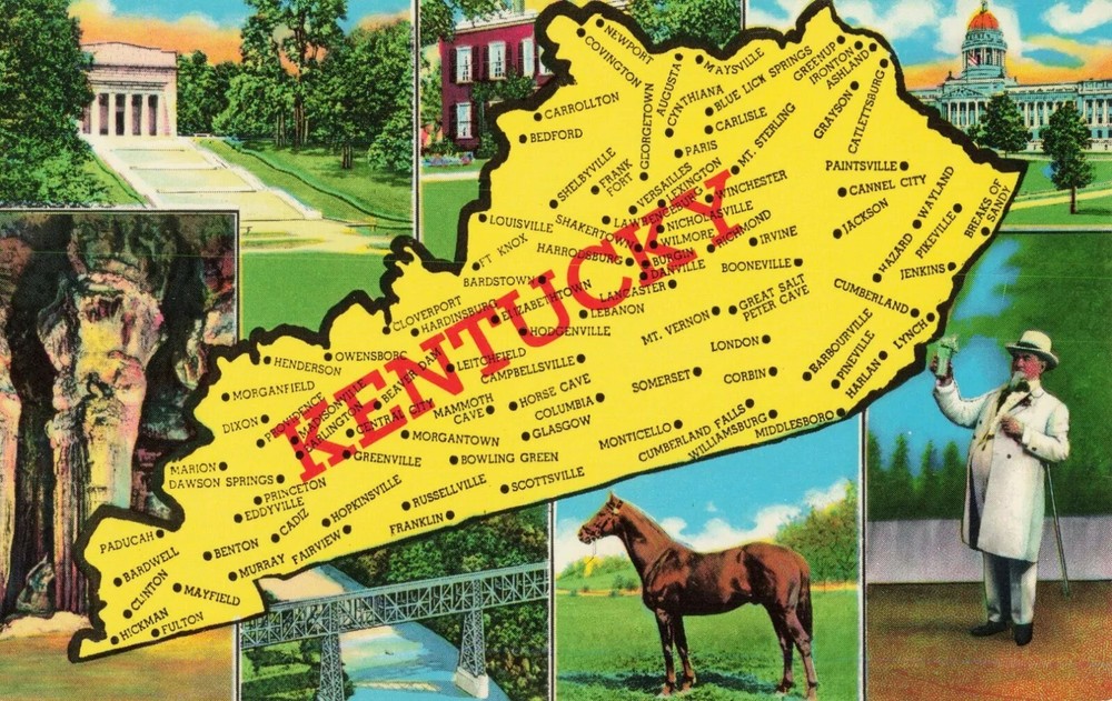 Map of Kentucky KY - The Blue Grass State - Postcard