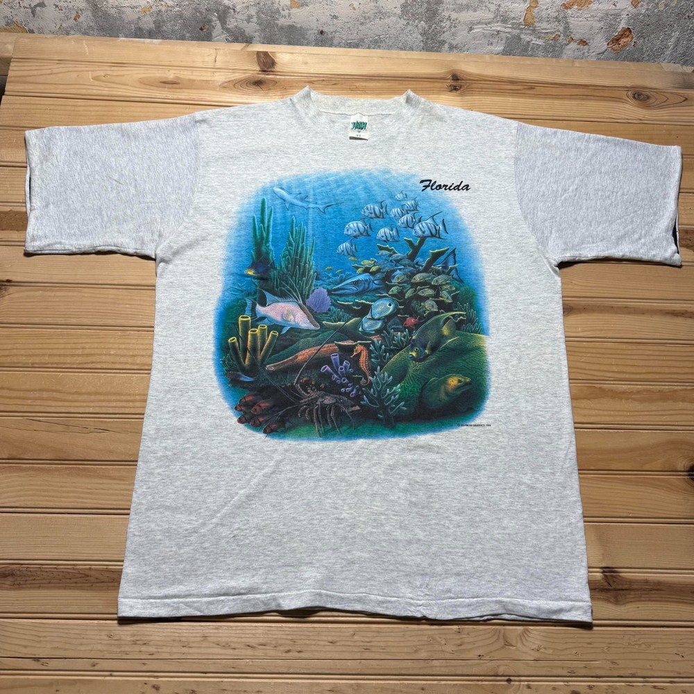 Vintage 1994 Florida Marine Life Ocean Coral Reef Graphic Souvenir T-Shirt - XL