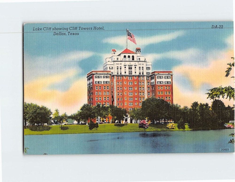 Postcard Lake Cliff Showing Cliff Towers Hotel Dallas Texas USA