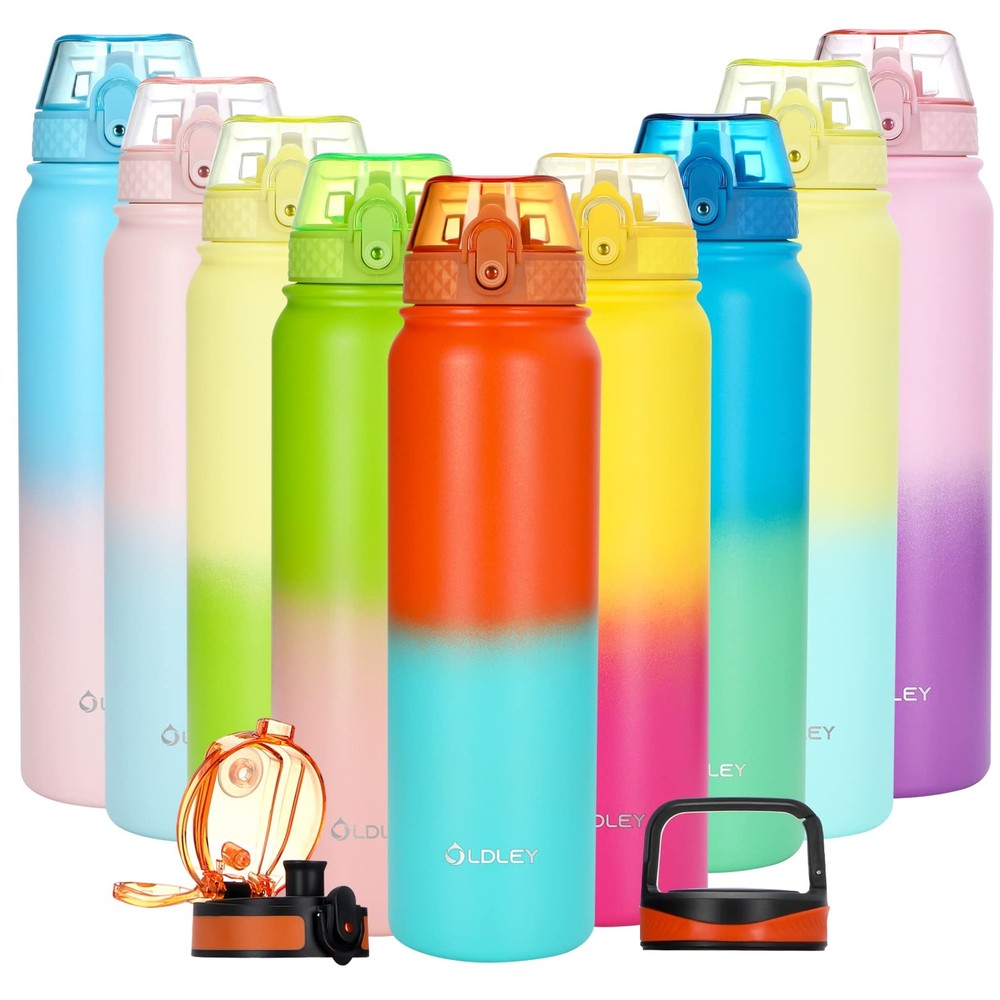 Insulated Water Bottle with Straw 32oz Stainless Steel Water Bottles with 3 l...