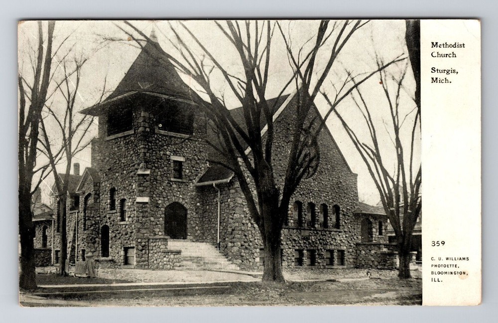 Sturgis MI-Michigan, Methodist Church, Stone Building, Vintage Postcard
