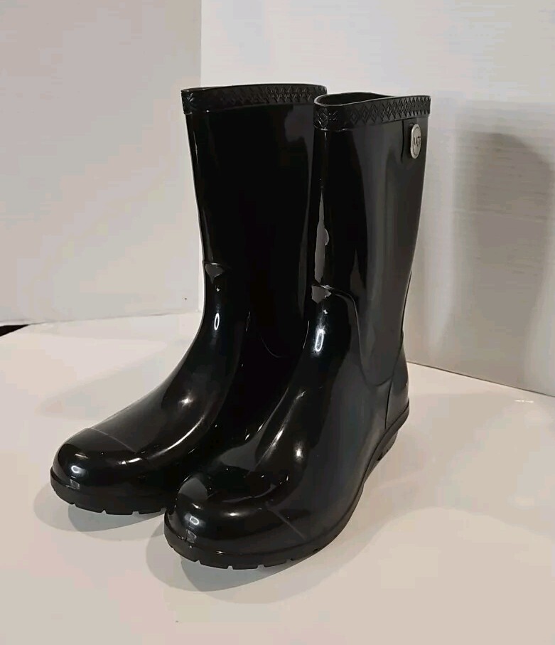 UGG SIENNA Pre-owned Women's BLACK  RUBBER RAIN BOOTS SIZE US 6