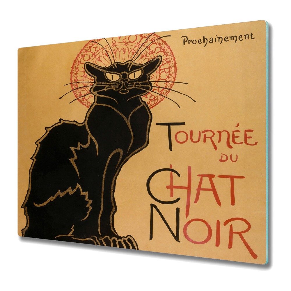 Serving Chopping Board Glass Cover Worktop Saver Chat Noir Art Vintage 60x52