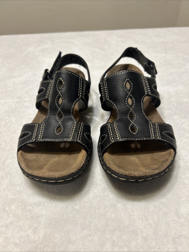 Clarks Sandals Women’s Size 5.5 Black Leisa Lakelyn Leather Open Toe Strappy