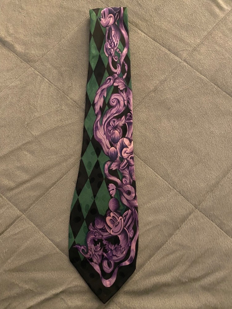 Disney Store Mickey Mouse 100% Silk Tie Necktie Vintage Iconic Purple Green