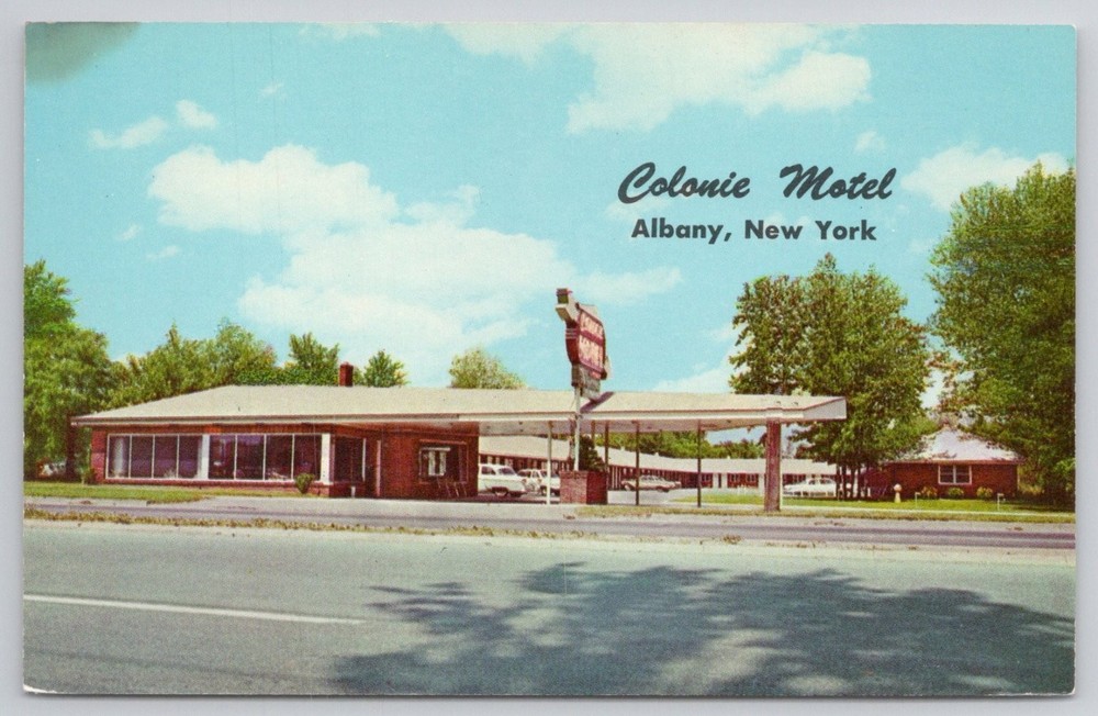 Colonie Motel Albany NY Postcard 1950s Chrome Vintage Roadside Americana
