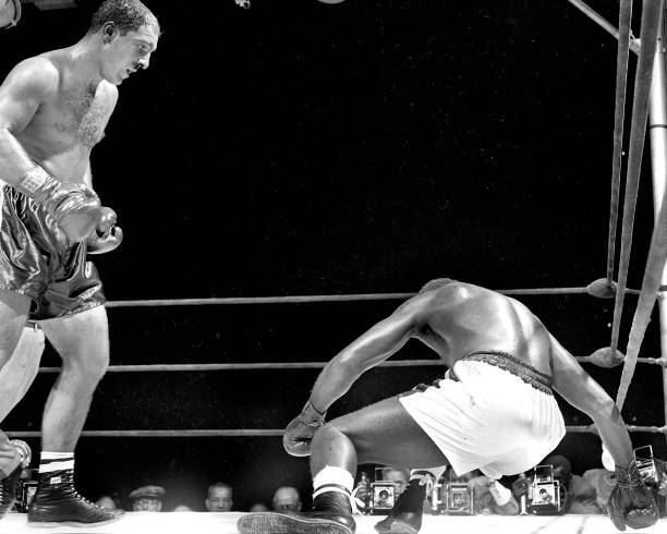 Rocky Marciano knocks down Ezzard Charles New York Old Photo