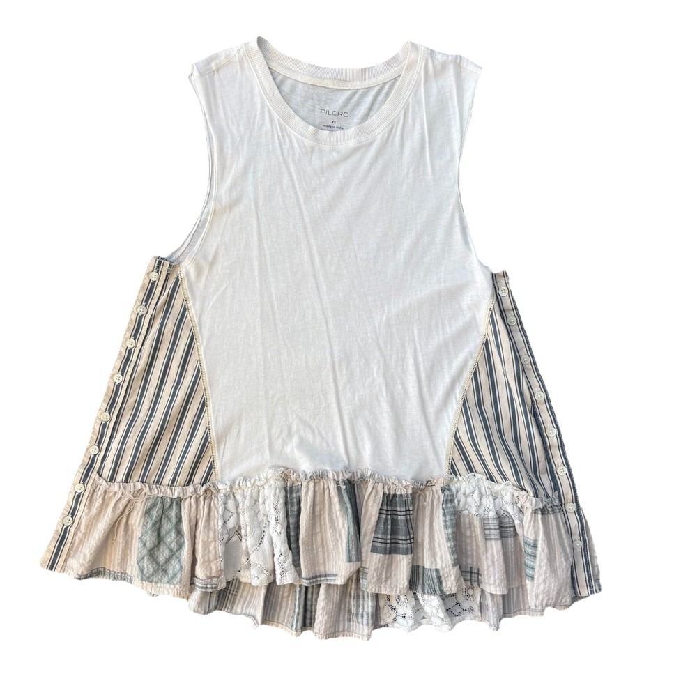 Pilcro Anthropologie Women’s Size XS White Patchwork Tank Top Denim Chambray