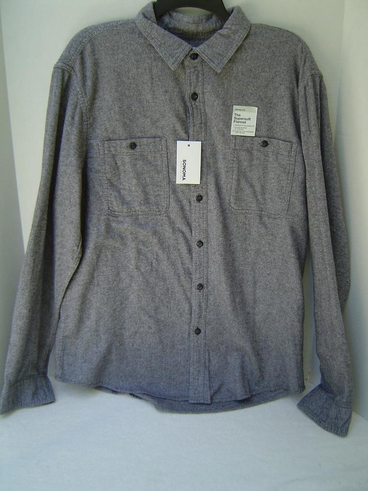 New Mens Sonoma Charcoal Supersoft Long Sleeve Flannel Shirt  Size Xxl