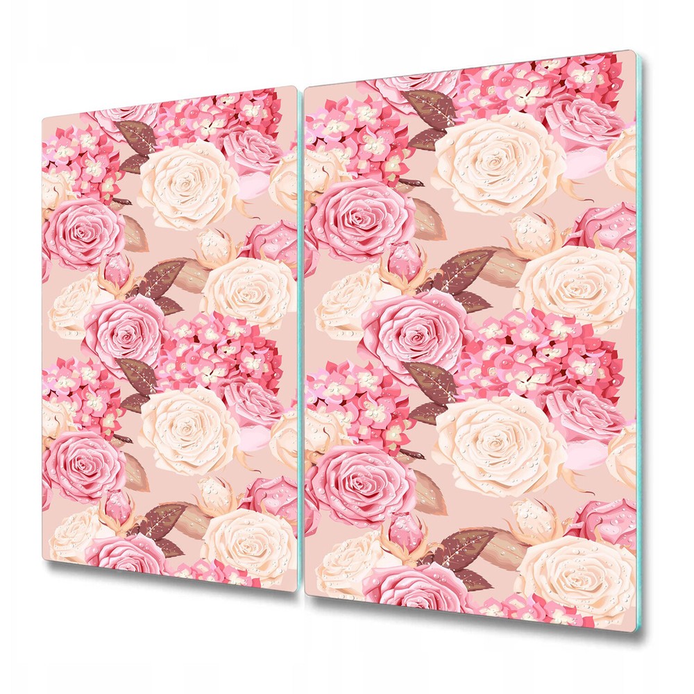 Tempered Glass Worktop Saver Roses and hydrangea pink and white design 2x30x52