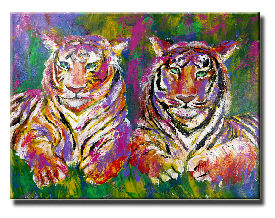 Tigers - Abstract Art, Pop Art, Original  Painting with oil on canvas-image
