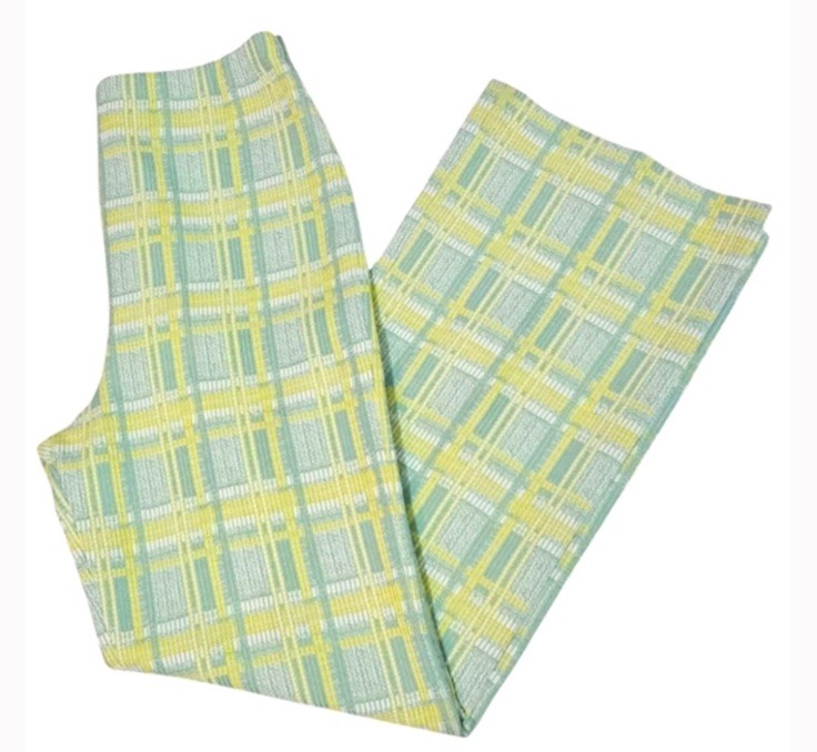 Vintage 70s Flared Wide Leg Bell Bottom Plaid Hippie Pants 12 100% Polyester