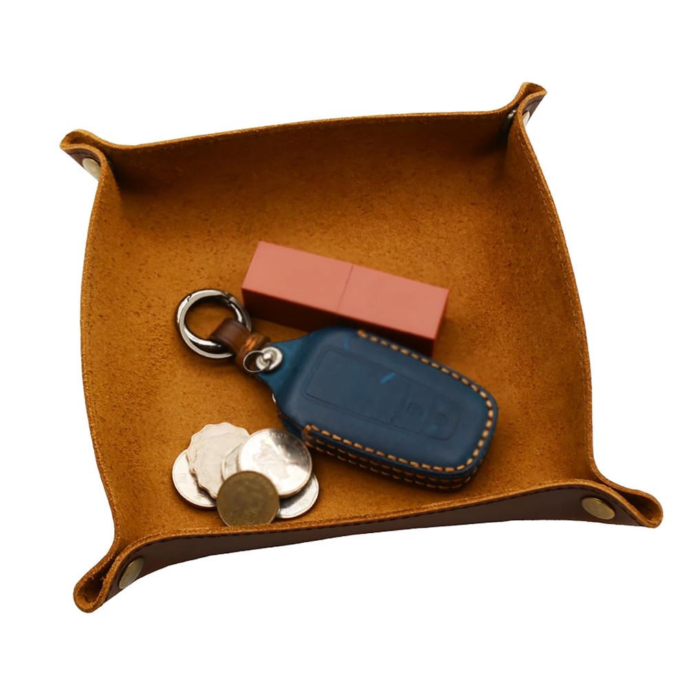 Leather Valet Tray for Men - Jewelry Key Coin Organizer Caddy Bedside Dresser