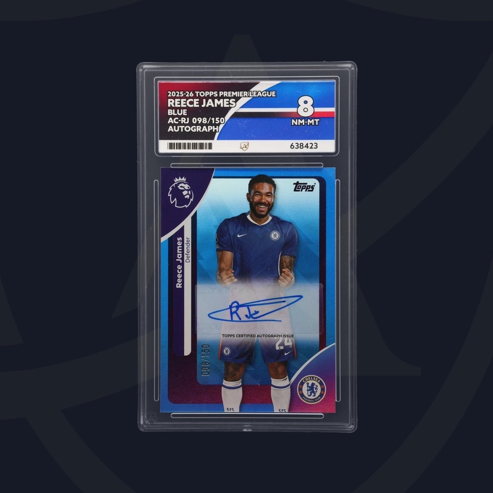 Reece James Topps 2025/26 Premier League AC-RJ Blue Autograph 98/150 Ace Grade 8-image