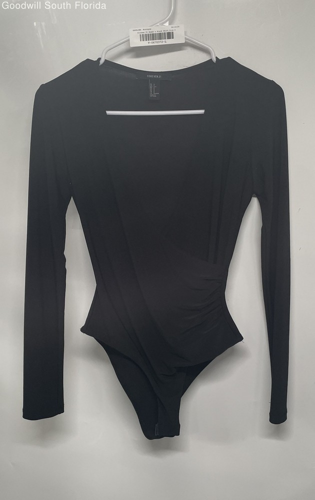 Forever 21 Womens Black Long Sleeve Surplice Neck One-Piece Bodysuit Size S
