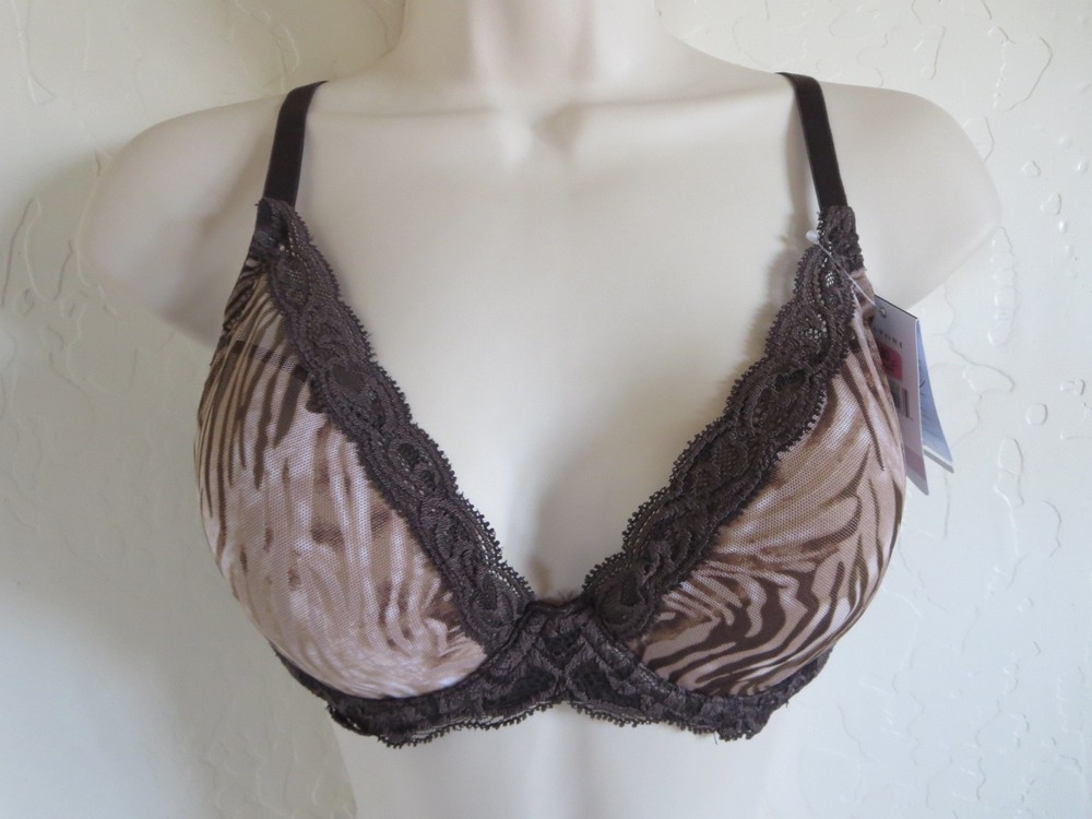 Natori 34D Feathers Contour Plunge Bra Zebra Print NWT $68
