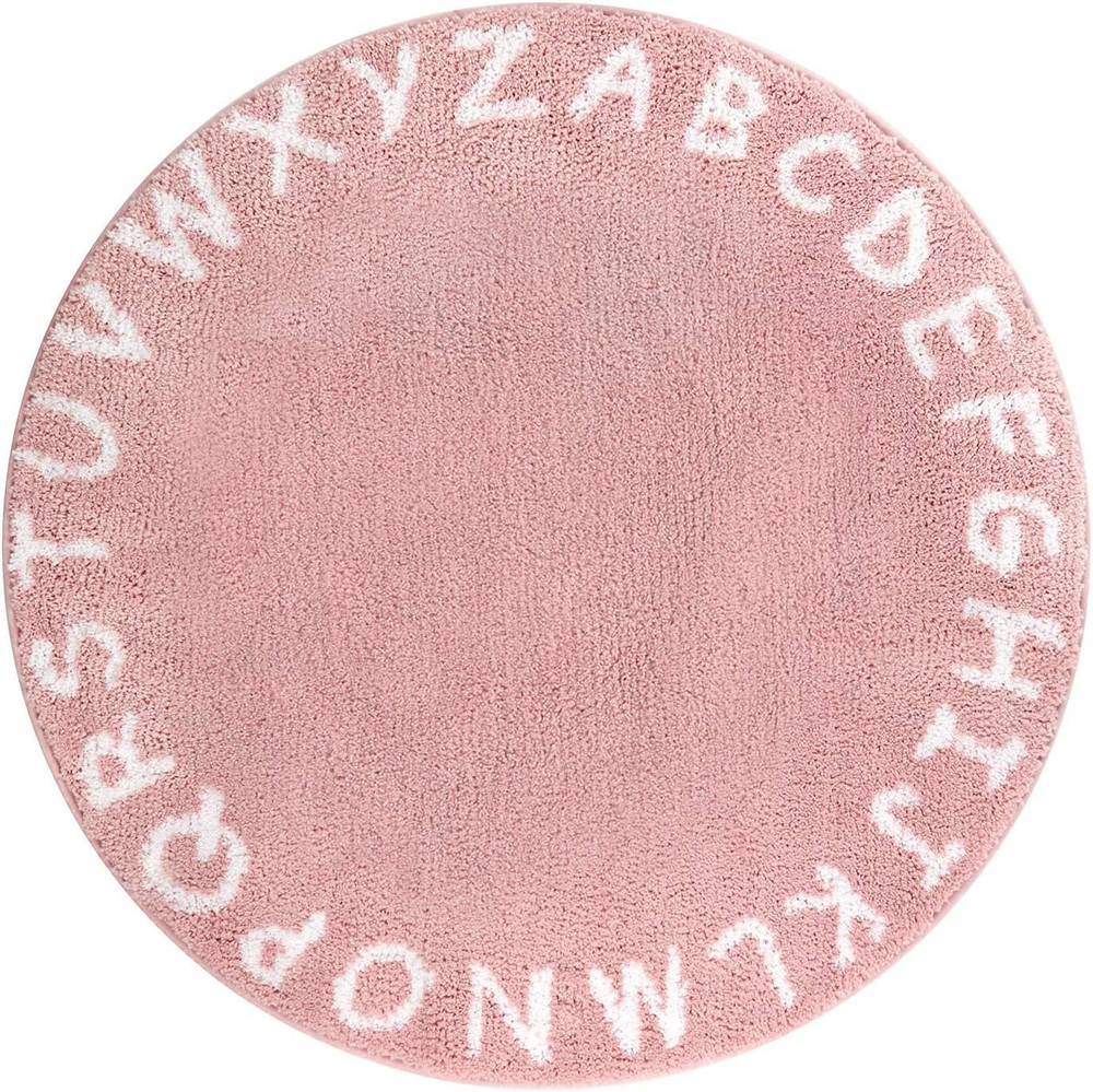 ABC Pink round Rug for Girls Bedroom - 3Ft Washable Small Classroom Rug Non Slip