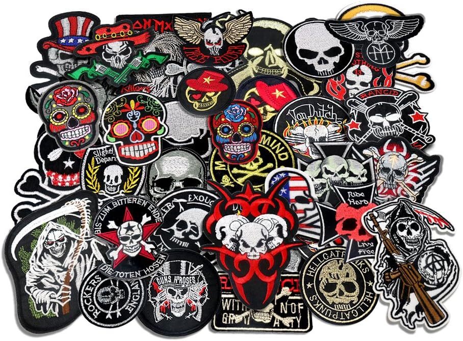 24pcs/lot Mixed 5-12cm Iron-on Embroidered Patches Skull Style Appliques