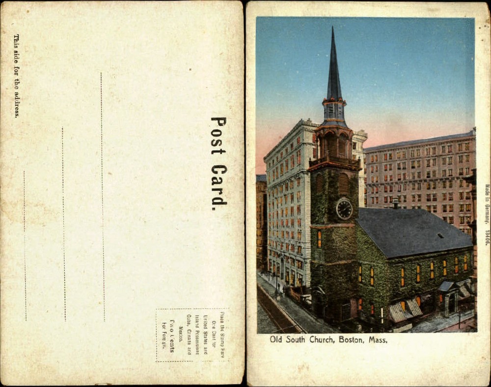 Old South Church Boston Massachusetts MA clocktower UDB unused old postcard
