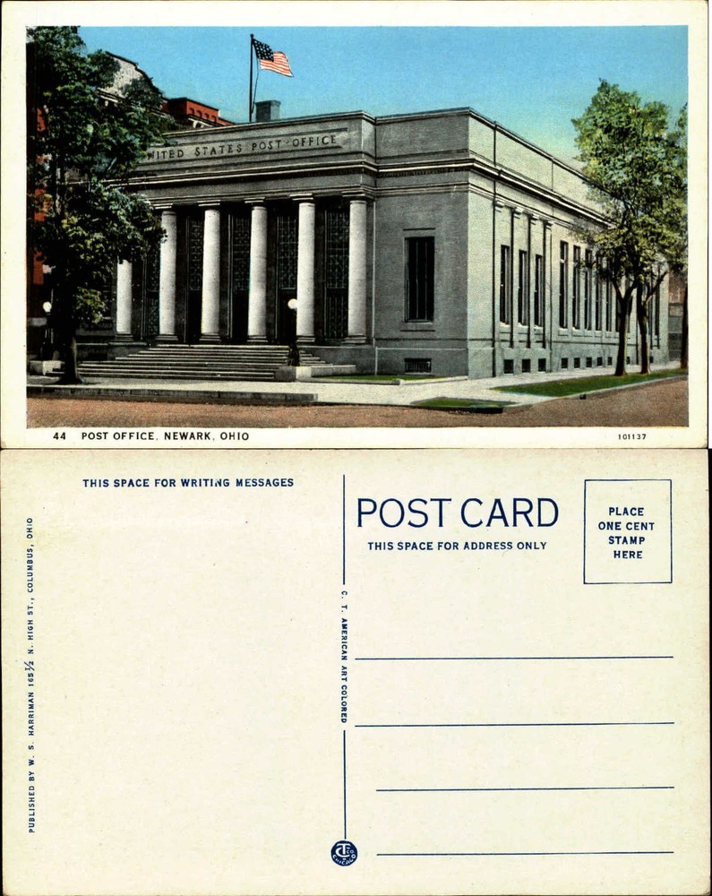 Post Office Newark Ohio c1920s vintage postcard
