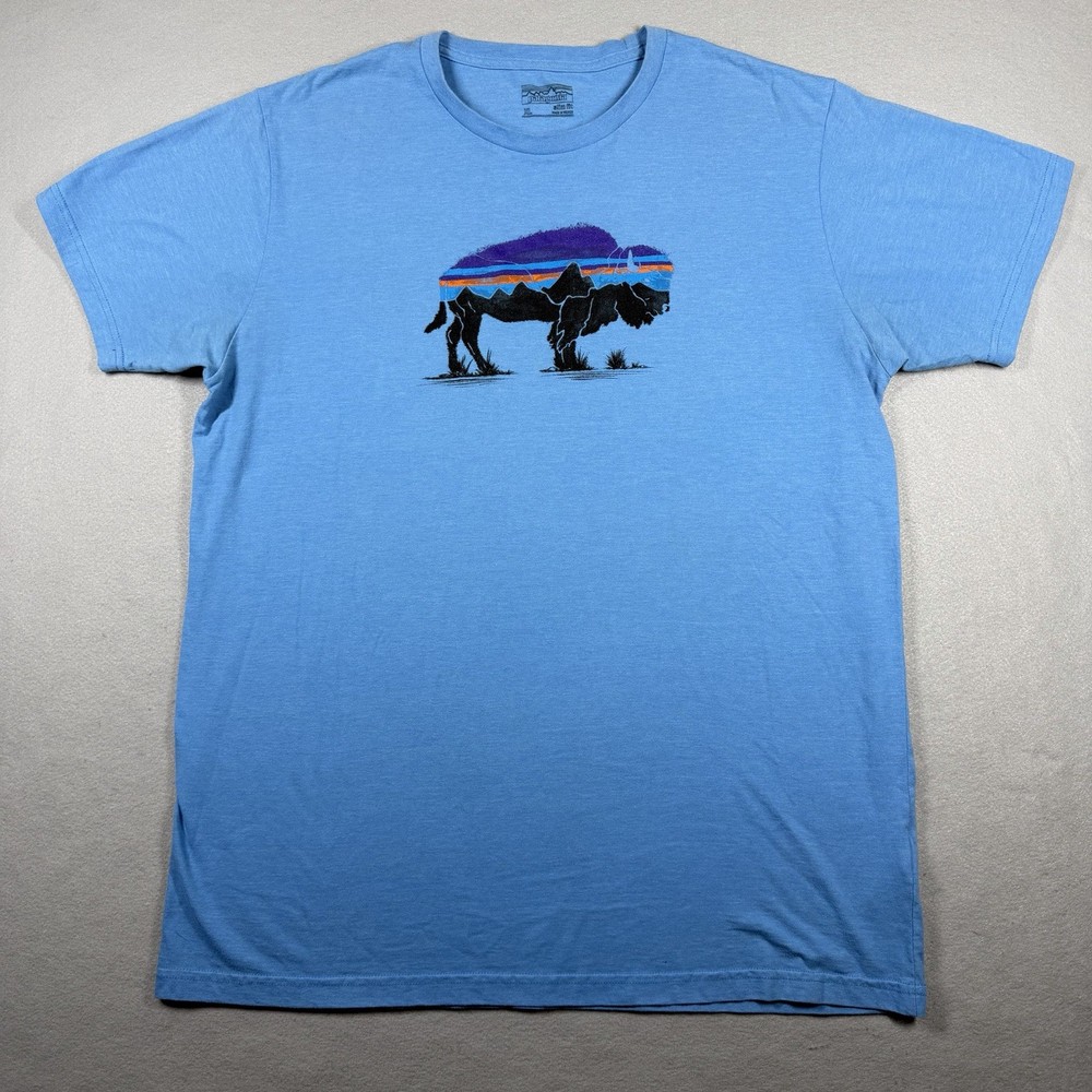Patagonia Shirt Mens XL Blue Fitz Roy Bison Responsibili-Tee Graphic Buffalo