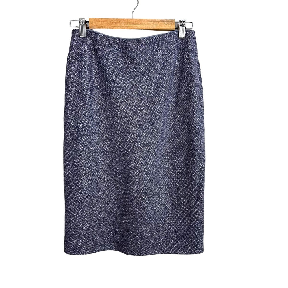 Brooks Brothers Purple Blue Tweed Pencil Skirt Wool Silk 4 Petite 4P P4 SP PS