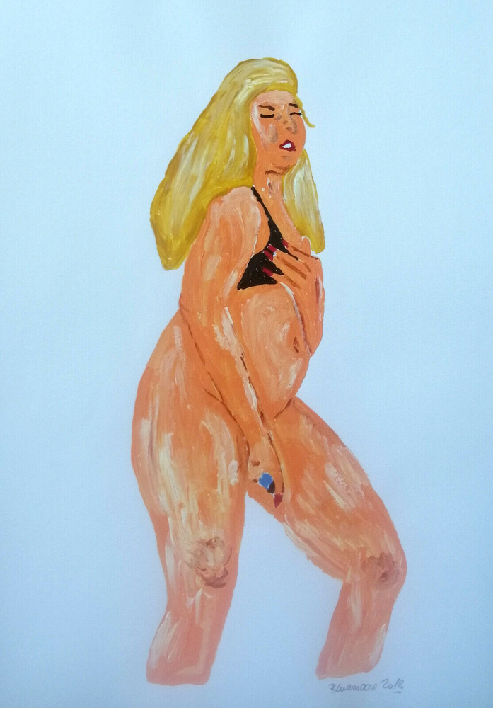 Unique nude erotic painting woman acrylic on paper approx. 21x30cm original