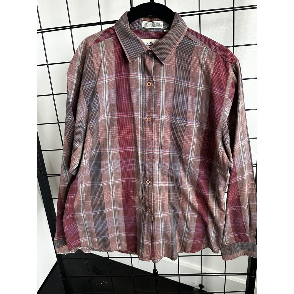 Diane Von Furstenberg Plaid Button Down Shirt Women's Long Sleeve Casual Top