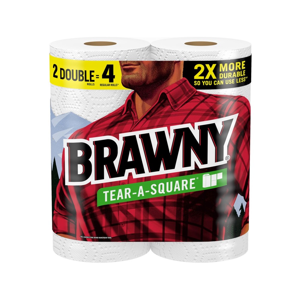 Brawny Tear-A-Square Paper Towels 2 Double Rolls 4 Regular Rolls 3-Sheet Absorbent
