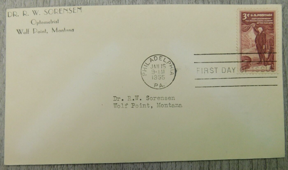 First Day Issue Pennsylvania Academy of Fine Arts PA 1955 Stamp Envelope Cover-image