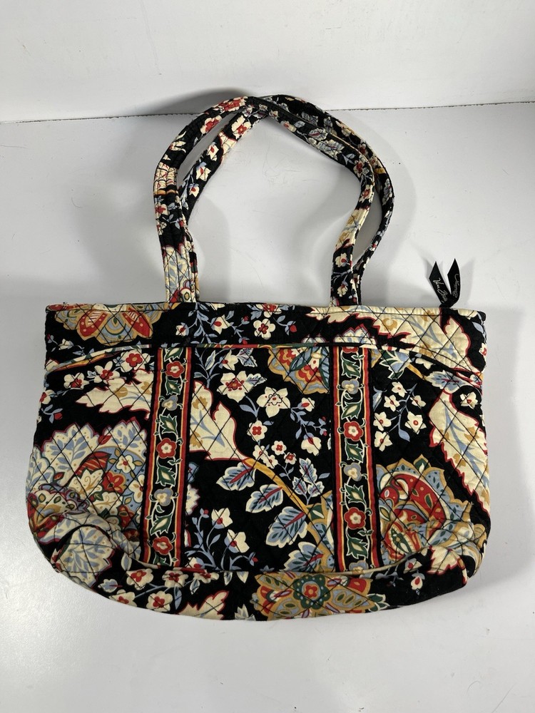 Vintage Y2K Era Vera Bradley Versailles Tote Black Floral Bag Medium Retired