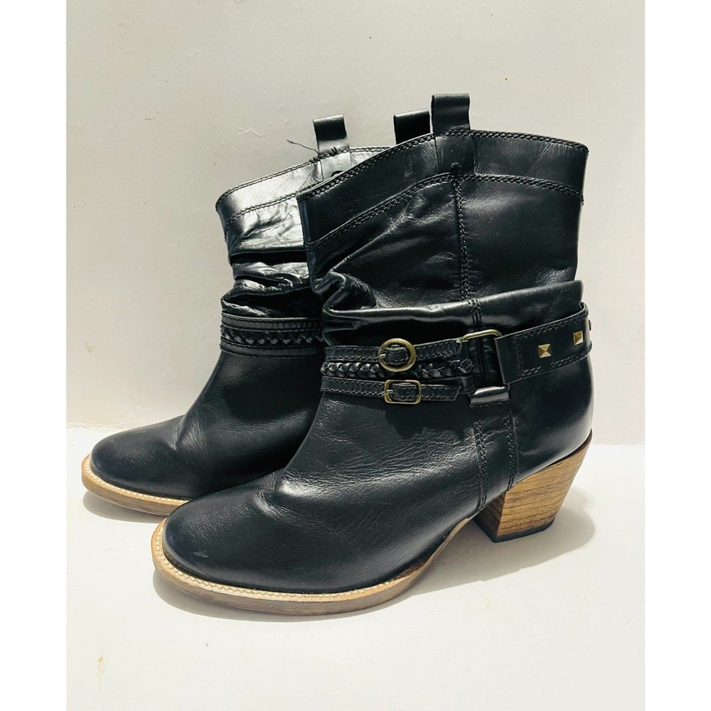 Steve Madden Black Western Leather Boots with Straps for Women Size 9