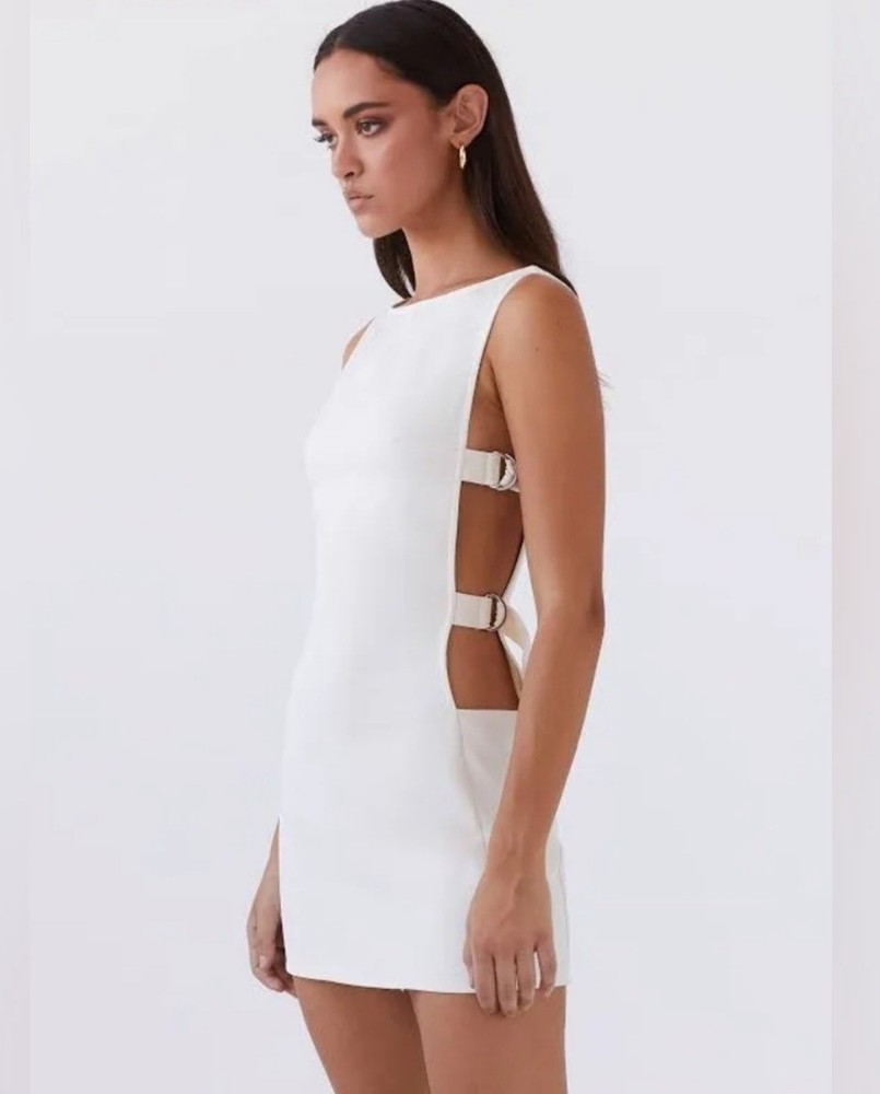 Peppermayo Exclusive - Cherish You Buckle Mini Dress Ivory Size 4 Womens White