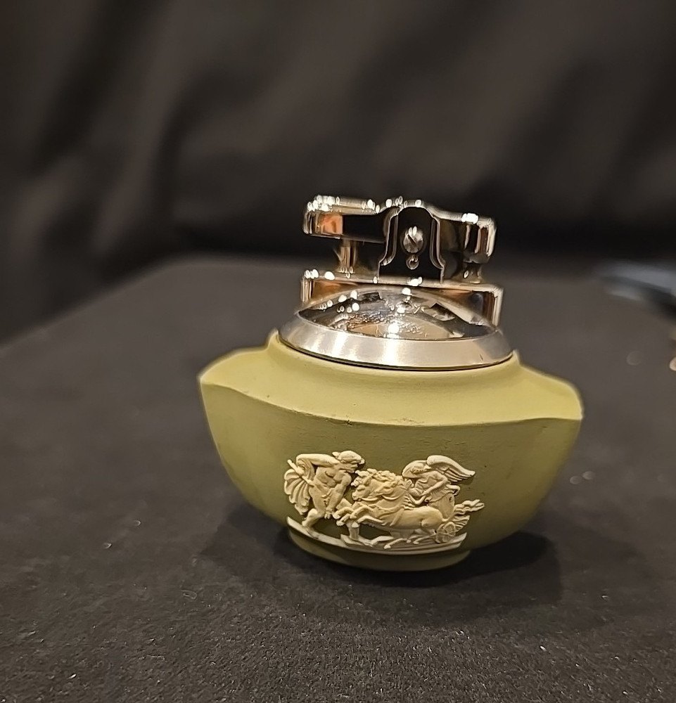 Vintage Wedgwood Jasperware Ronson Table Lighter Ulysses Sage Green