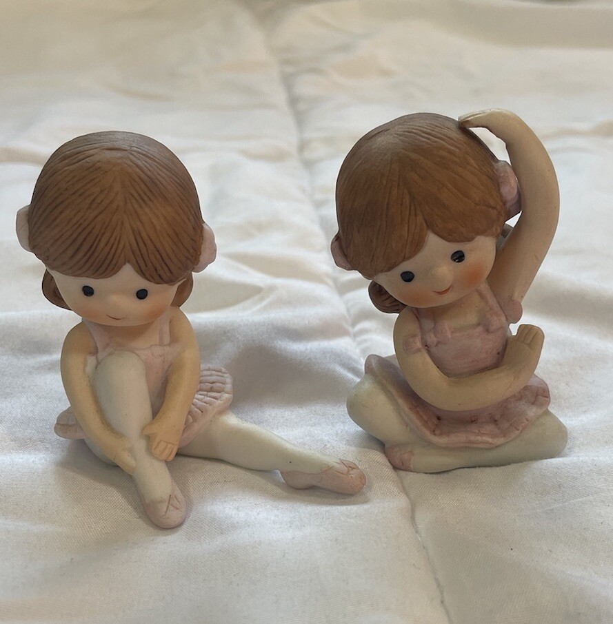 VTG 1983 Ballerina Figurines Set, Enesco, Porcelain, Pink Decor, Whimsical
